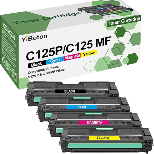 C125 P C125 MF Black Cyan Magenta Yellow Toner Cartridge Replacement for Ricoh 434060 434061 434062 434063 Toner Cartridge Use Compatible for Ricoh C125P & C125MF Printer