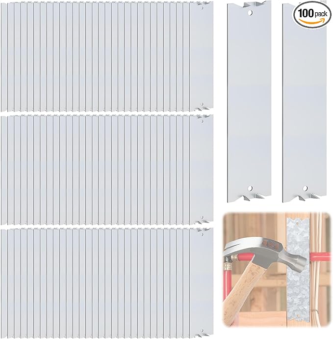 100 Pack Nail Plate for Wood Studs 6 x 1.5 Inch Cable Protector Plate Safety Metal Furniture Hardward with Pointed Prongs for Plumbing & Wiring Protection
