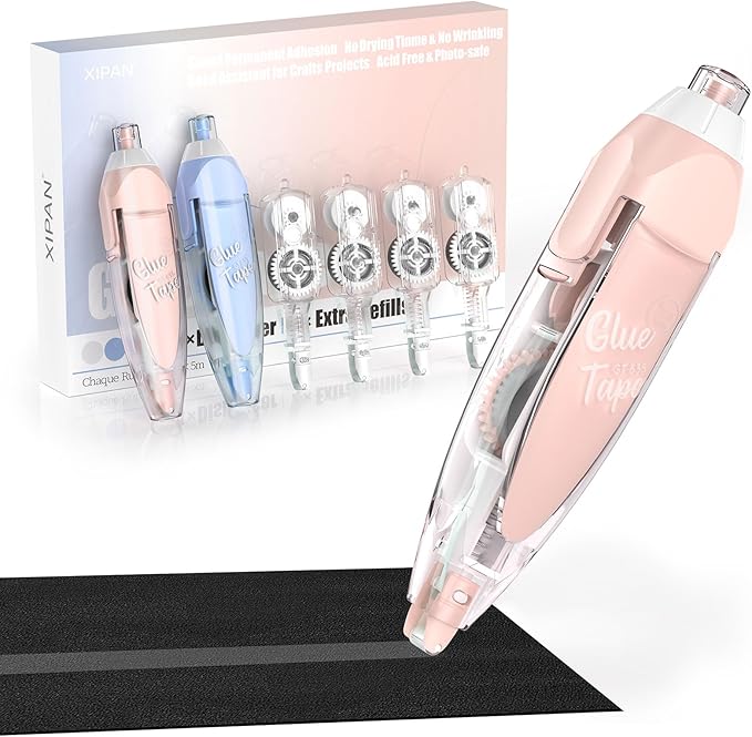 Retractable Glue Tape for Scrapbooking, 2 Pcs Double Sided Tape Roller for Crafts with 4 Extra Refills,16FT Scrapbook Tape Runner, Tape for Gift Wrapping Art Junk Journal School Office Supplies