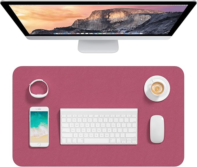 Hsurbtra Desk Pad, 23.6" x 13.8" PU Leather Desk Mat, M Extended Mouse Pad, Waterproof Desktop Blotter Protector, Non-Slip Ultra Thin Small Laptop Keyboard Writing Mat for Office Home, Deep Red