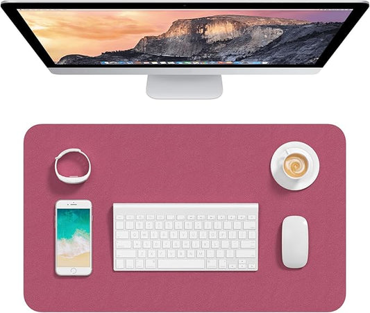 Hsurbtra Desk Pad, 23.6" x 13.8" PU Leather Desk Mat, M Extended Mouse Pad, Waterproof Desktop Blotter Protector, Non-Slip Ultra Thin Small Laptop Keyboard Writing Mat for Office Home, Deep Red
