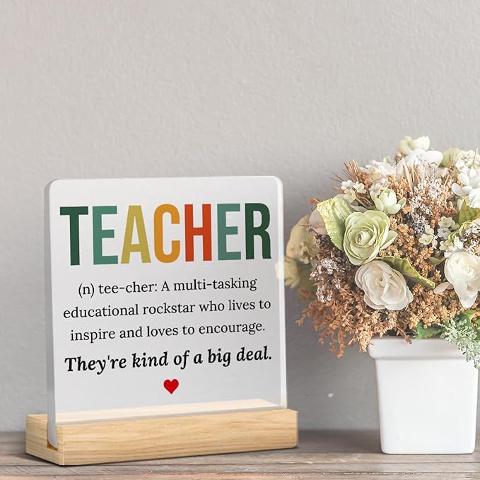 Teacher Appreciation Gifts for Women Men Teacher Birthday Thank You Gifts Ideas for Teachers Office Desk Decor for Home Acrylic Sign Christmas Gift