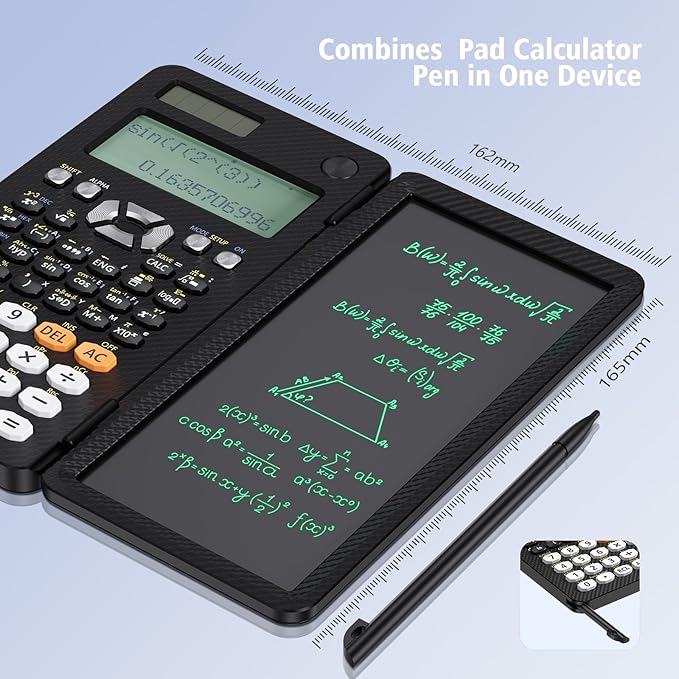 Rechargeable ROATEE 991ES MAX Scientific Calculators, CalcNote Multiview 4-Line Display with LCD Writing Tablet Notepad, Foldable Portable for Business High School College Students and Teacher(Black)