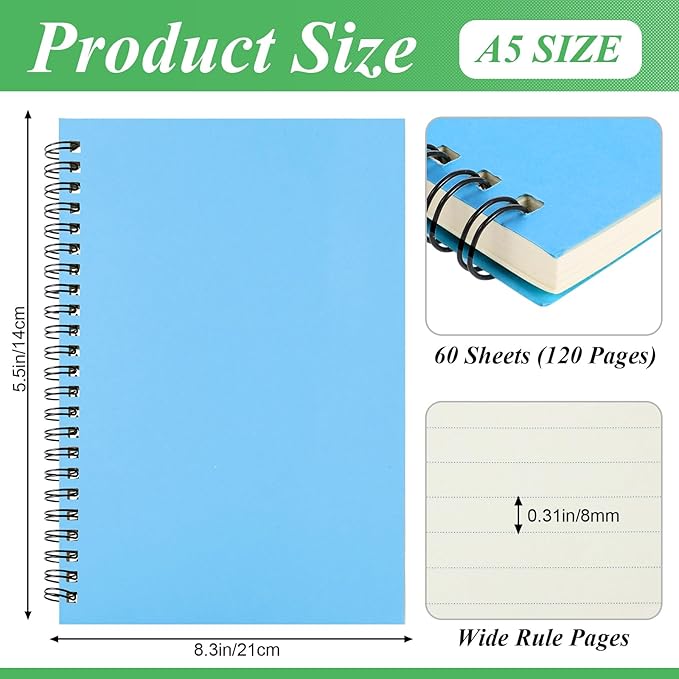 12 Pack Small Spiral Notebook A5 Lined College Ruled Spiral Journal Notebook 5.5 x 8.3 Inch Kraft Cover, 120 Pages for Work Students Office Business(Colorful)
