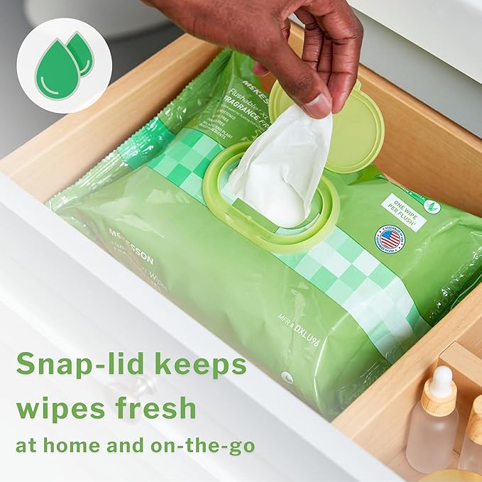 McKesson Flushable* Adult Wet Wipes – 576 Wipes (12 Pack of 48) – Aloe & Vitamin E, Plant-Based Cleansing Wipes, Scented