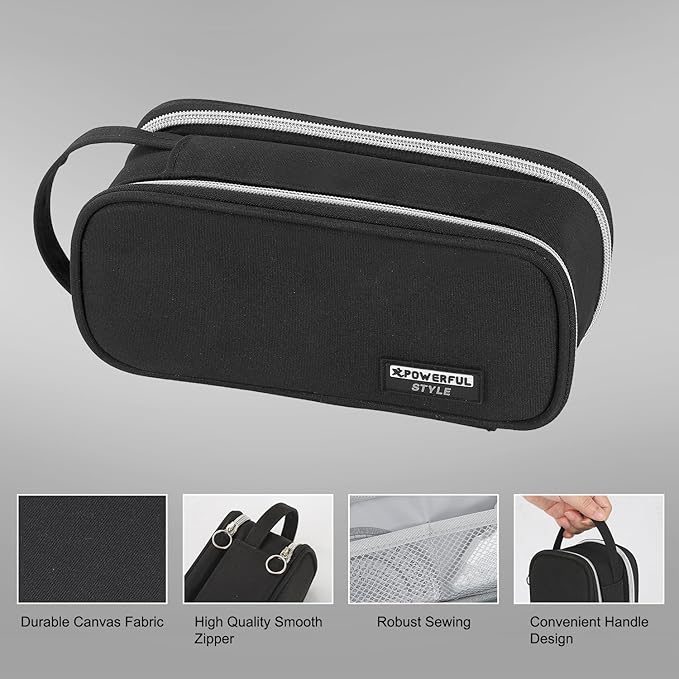 Pencil Case Large Zipper Pencil Pouch for Girls Kids Teens Adults Aesthetic Pencil Bag Stationery Organizer Pencil Case with Handle for School Black