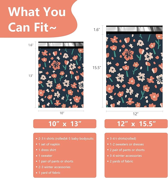 Poly Mailers 12x15.5 Inch 50 Pcs - Tulip printed Shipping Bags, 2.4mil Thickness, Waterproof and Tear Resistant Mailing Envelopes, Self-Sealing Packaging Bags for Small Business