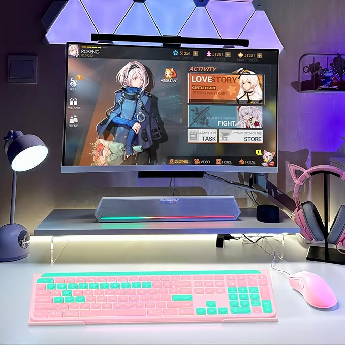 WINFFOR Comfortable Computer Keyboard Stand - Ergonomic Keyboard Riser Acrylic Tilted Keyboard Holder for Easy Typing&Working at Home Office - Fits All Keyboard Sizes - 17'' Wide (Lightpink)