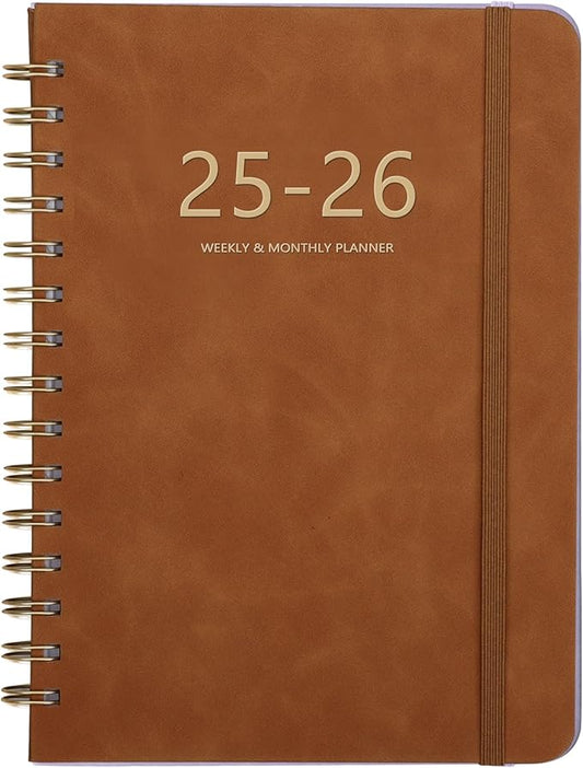 Academic Planner 2025-2026, Weekly and Monthly Calendar Planner, July 2025 - June 2026, 6.4" x 8.5", Faux Leather Cover Yearly Teacher Student Planning Agenda Book with Tabs, Pocket, Notes(Brown)