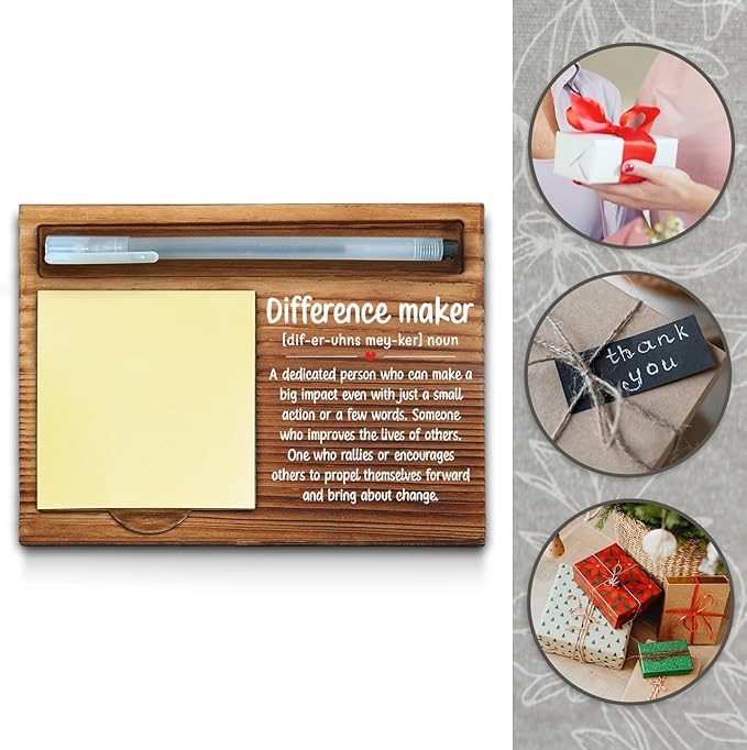 Difference Maker Sticky Note Holder, Thank You Appreciation Gifts for Women, Men, Friends, Coworker, Employee, Inspirational Motivational Quote for Desk Self-Stick Note Pad Holders WPP27