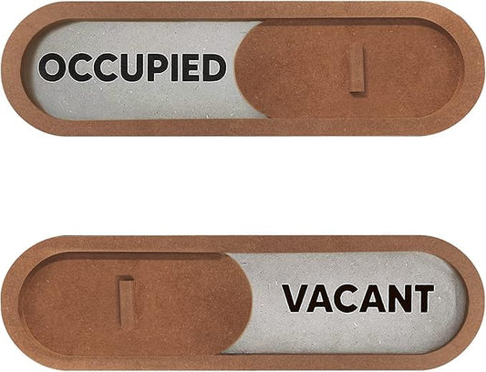 GEEKBEAR Vacant Occupied Slider Door Sign for Home Office - Premium MDF, 7.5 x 2.2 in (Brown)