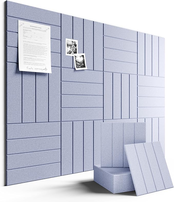 Large Felt Bulletin Board 48" x 36" Cork Board Alternative-12 Pack with 70 Safe Removable Adhesive Tabs, Cork Boards for Walls for Home Office Classroom Pin Board (Soft Periwinkle)