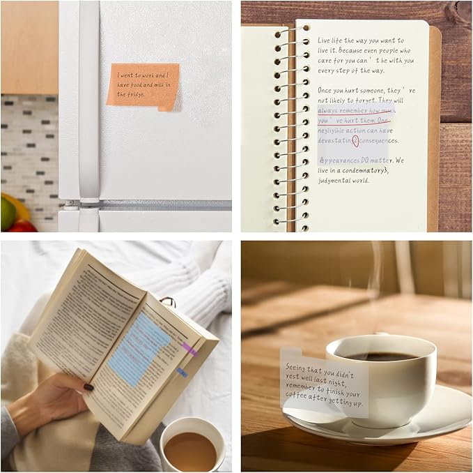 Hommie Updated Transparent Sticky Note Pads with Color Ballpoint Pen, Clear Sticky Tabs Translucent Page Flags Book Markers Stickers, Waterproof Self-Adhesive Pad, Bible Study Office School Supplies