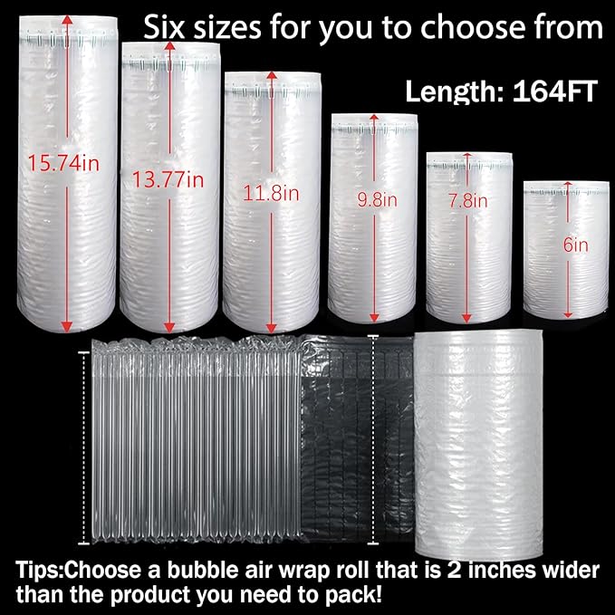 Inflatable Bubble Wrap, 6 inch*164ft Air Pillows For Shipping Air Bubble Wrap Bubble Cushioning Wrap for Packaging Moving (6 inch*164ft)