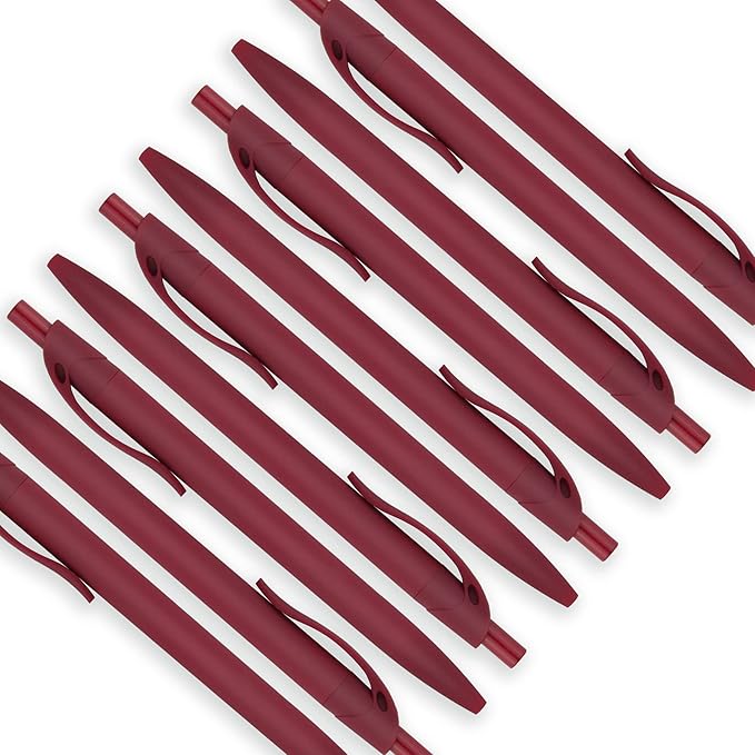 Deegtran 200 Pack Burgundy Red Barrel Click Pens, No Bleed Wholesale Retractable Ballpoint, Medium Point 1.0MM Black Ink, Smooth Writing