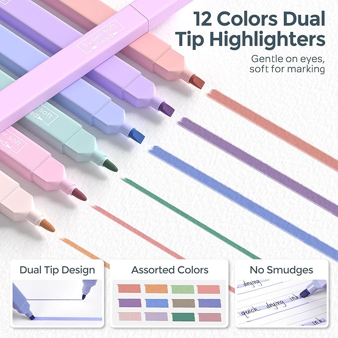 Nicpro 39 PCS Aesthetic School Supplies with Cute Pink Pencil Case, 12 Pastel Highlighters, 5 Quick Dry Black Ink Pens, 6 Mechanical Pencil 0.5 & 0.7 mm for Girls Student Stationary College Essentials