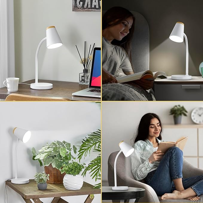 Desk Lamp for College Dorm Room - Small LED Desk Lamp Touch Dimmable Reading Light for Home Office - Adjustable Flexible Gooseneck Table Lamp for Bedside Bedroom Nightstand White