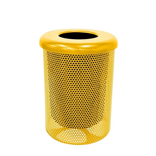 RFT-P-YEL Heavy Duty Round Trash Receptacle with Flat Top, Liner Included, 32 Gallon, Yellow, Made in America