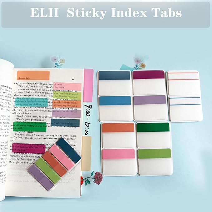 ELII 900 PCS Book Tabs 2 Inch Sticky Index Tabs, Colored Page Markers Repositionable Tags Reading Tabs Self Adhesive Tape Flags for Books, Binders, Notebook and File Folders