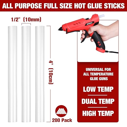 Arrow Full Size Hot Glue Sticks, 200 Pack Clear Glue Gun Sticks, 4" and 1/2'' Diameter High Viscosity All-Purpose Gun Stick for DIY Art, Craft General Repairs, Festival Home Decoration