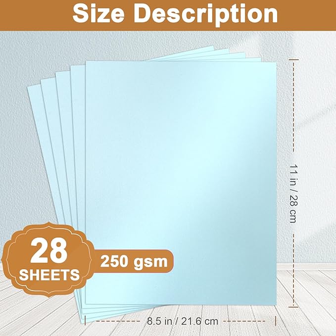 28 Sheets Blue Shimmer Cardstock 8.5 x 11 Premium Paper, 250gsm/92lb Heavyweight Craft Paper Card Stock for Making Cards, Greeting Cards, Office Printing, Scrapbooking, Invitations