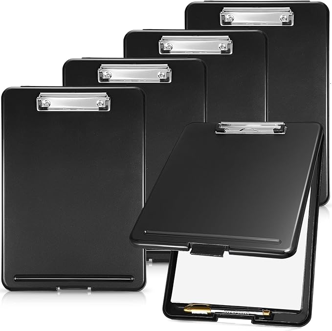 5 Pcs Clipboard with Storage Plastic Nursing Clipboard 9.5 x 13.5 Inch with Low Profile Clip Foldable Clip Board with Storage for Home Office Back to School Supplies