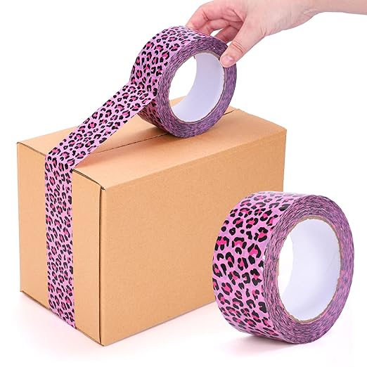Whaline 109 Yard Leopard Print Packing Tape Pink Waterproof Shipping Tape Pink Safari Jungle Leopard Gift Wrapping Tape for Small Business DIY Crafts Box Carton Decor