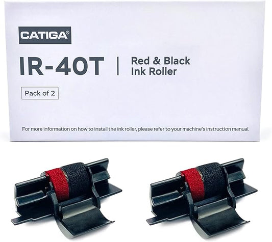 CATIGA IR-40T Ink Roller Cartridge for Printing Calculators and Adding Machines, Black/Red Pack of 2, Used with Casio HR-100TM HR-150TM HR-170RC, Sharp EL-1750V EL-1801V, CP30A CP90A