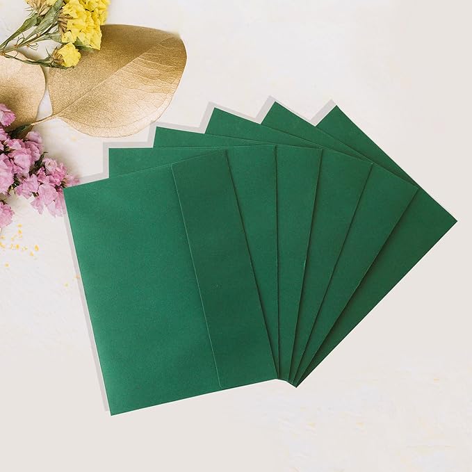 Green Envelopes, 50 Pack, 5 x 7 Inch, A7, Dark Green, 120gsm Paper for Invitations, Wedding, Birthday, Personalize Gift, Postcard