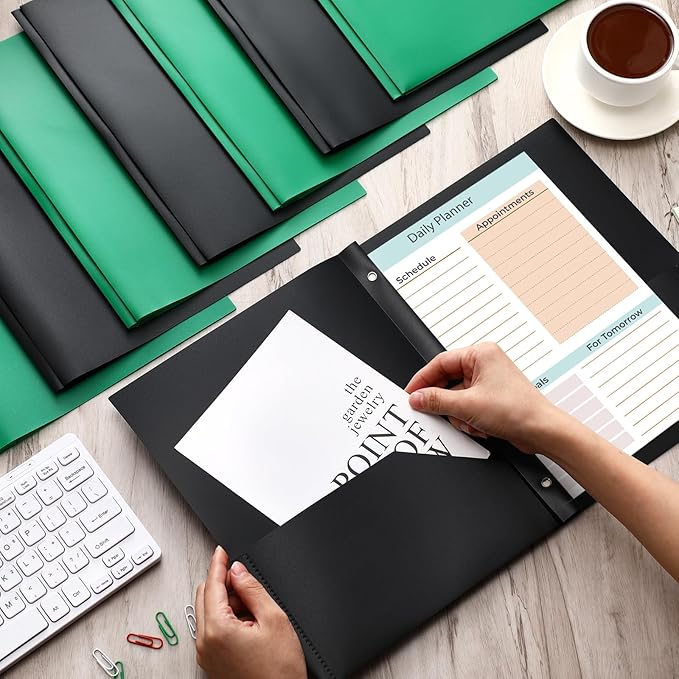 Patelai 48 Pcs Plastic Folders with 2 Pockets and 3 Prongs Home Folders with Card Slot Letter Size Heavy Duty Report Covers for Back to School(Green, Black,Classic)