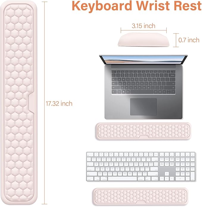 MOSISO Large Gaming Mouse Pad&Massage Keyboard Wrist Rest&Mousepad&Wrist Rest&Coaster,Ergonomic Non-Slip Base Pad Set&Pain Relief Easy Typing Cushion with Memory Foam for Home Office, Apricot