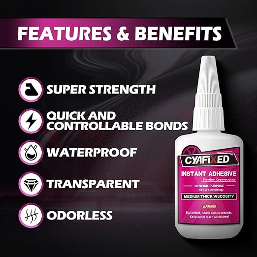 Super Glue Liquid, Instant Clear Cyanoacrylate Medium Thick Viscosity Adhesive, Food Safe CA Glue for Shoe Repair Leather Ceramic Plastic Glass Metal Wood Aquarium Porcelain Rubber Pottery Model Craft