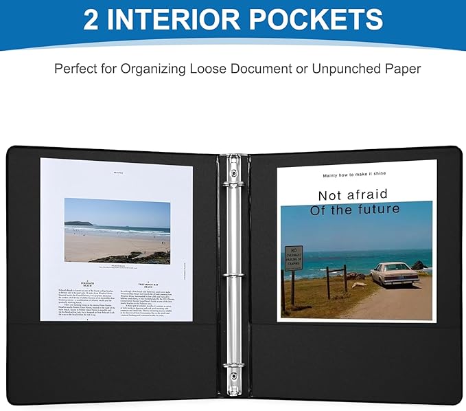 1-inch 3-Ring Binder, 1" Round Ring Binder with 2 Inside Pockets, 8 Pack Black Binders, Clear View Cover, Holds 8.5'' x 11''Paper for Office/Home/Back to School