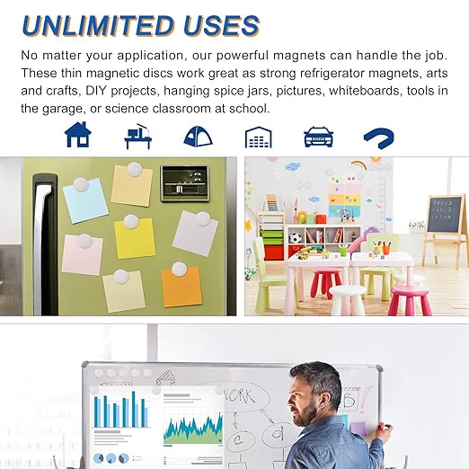 LOVIMAG Neodymium Magnets Strong, Rare Earth Magnets Heavy Duty with Double-Sided Adhesive for Fridge, Craft, Whiteboard and Office - 1.26 inch x 1/8 inch, Pack of 6 (3 Black, 3 Silver)