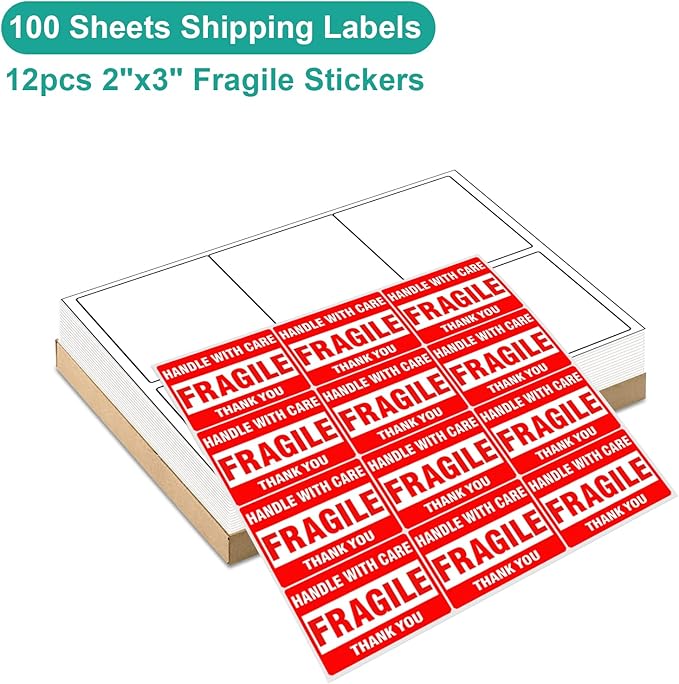 MFLABEL 3-1/3" x 4" FBA Shipping Labels - 6-UP on 8.5x11 Sheet, 100 Sheets (600 Labels) | Easy Peel & Pop-Out Design for Laser & Inkjet Printers | Address Labels for Amazon FBA, UPS, FedEx
