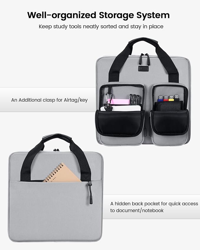 4 Inch 3 Ring Zipper Binder with Shoulder Strap & Handle & Multi-Pocket - 4" Binder with Zipper for School, Compatible with 13-Inch MacBook/Tablet -Patent Design Grey
