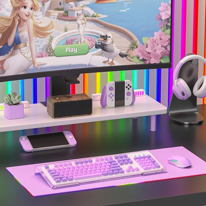 Ergonomic Computer Keyboard Stand - 17 Inch Clear Acrylic Keyboard Riser for Desk Tilted Keyboard Holder Tray with Purple Non-Slip Strip for Home Office Easy Typing & Working