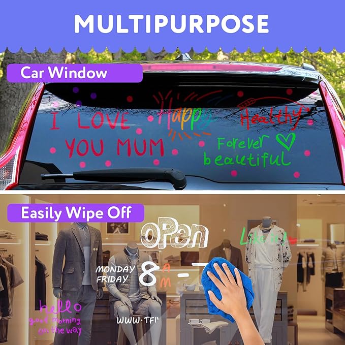 TFIVE White Liquid Chalk Markers - 2 Pack Bright Colors Erasable Chalk Marker Pens, Reversible Tip, Non-Toxic, for Chalkboards, Signs, Glass, Easy to use Chalk markers TF800