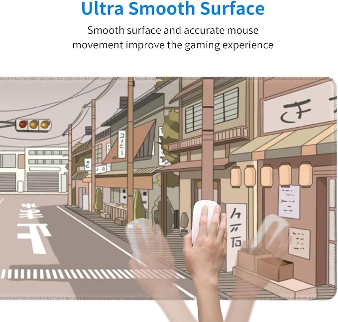 Tokyo Street Anime Kawaii Large Gaming Mousepad XXL Beige Cute Desktop Laptop Keyboard Mouse Mat Desk Pad Big 31.5''x15.7'' with Stitched Edges Non-Slip Rubber Base