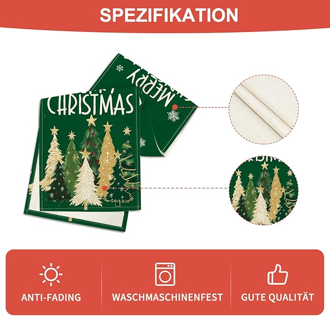 Artoid Mode Xmas Trees Snowflakes Green Merry Christmas Table Runner, Winter Seasonal Kitchen Dining Table Decoration for Home Party Decor 13x72 Inch