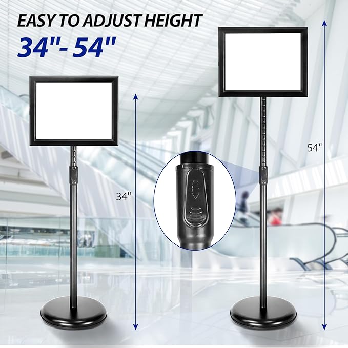 SENZHIYI Adjustable Poster Sign Stand Holder Heavy Duty Snap Open Aluminum Pedestal Floor Standing Sign Holder Vertical and Horizontal View Sign Displayed (Black, 11X17inches)