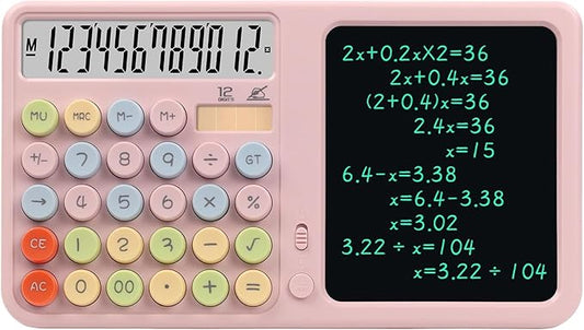 Calculators Desktop with Notepad Writing Tablet,12 Digit Large Button Office Calculator, – Solar & Battery Powered Math Tool with Large Display for Office, Business & Study,School & Home (Pink)