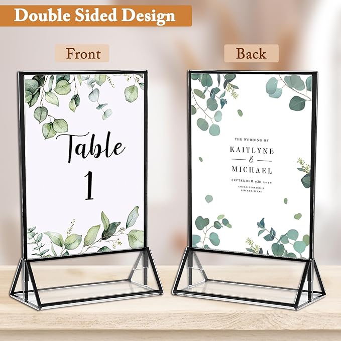 Floroom 12 Pack 4x6 Inch Clear Acrylic Sign Holders, Double-Sided Black Display Stand Picture Frames for Table Numbers, Menus, Flyers, Weddings, and Offices