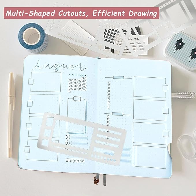 Handmade Flexible Record Template,3PC Stencils Drafting Tools,Reusable Templates Planner Stencils for Journaling Checklist/Habit Trackers/Task Lists/Daily Planning (#C)