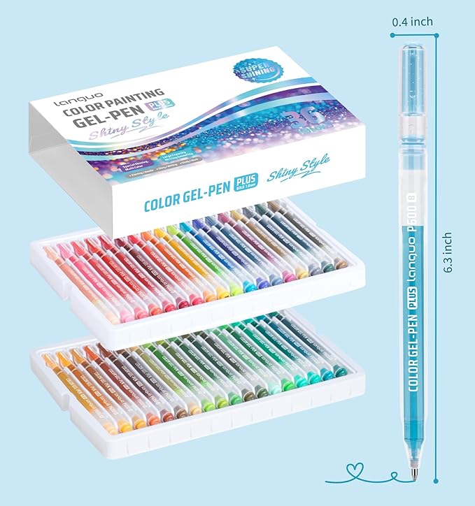 Glitter Gel Pens, 36 Pack Colored Pens for Black Paper & White Paper, 1.0mm Point Pens, Large Capacity Ink Pens for Coloring, Writing, Drawing, Journaling, Note Taking, School, Office, Home