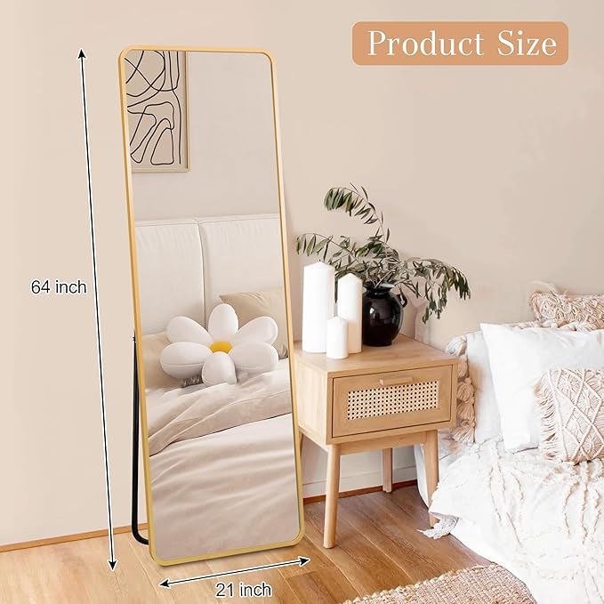 64"x21" Full Length Mirror Rectangle Body Dressing Floor Standing Mirrors for Bedroom & Cloakroom, Gold