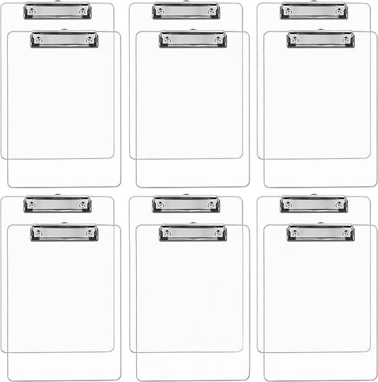 Plastic Clipboards (Set of 12) Transparent Clipboard (Clear) Strong 12.5 x 9 Inch | Holds 100 Sheets! Acrylic Clipboards with Low Profile Clip | Bulk Back to School Supplies for Teachers