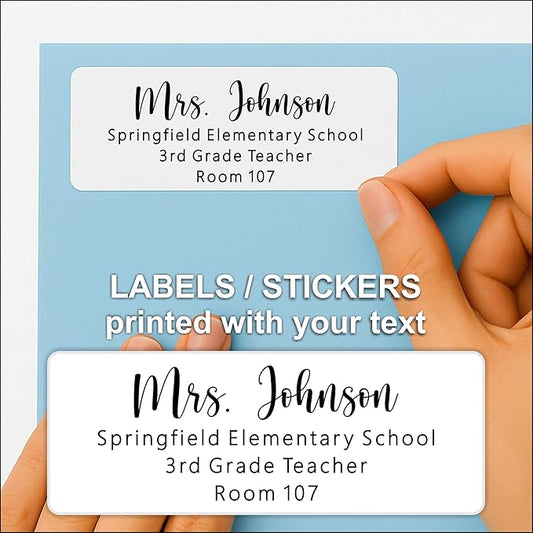 Return Address Labels Custom Printed - White Stickers Personalized with Name for Mailing, Shipping, Envelopes, Packages, Business, School, Home Use by PrettySweetParty (Chic Script)