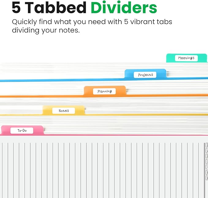 Hardcover Spiral Journal Notebooks for Work With Removable Dividers & Tabs, 8.5"x11" 5 Subject Notebook for Note Taking & Organizer, A4 College Ruled Lined Journal for Women & Writing, Racing Green, 280 Pages