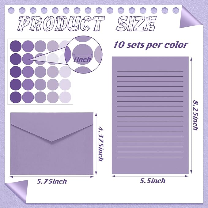 100 Pcs Stationery Lined Stationery Paper and Envelopes Set Includes 50 Letter Writing Paper and 50 Envelope for Office, 5.5 x 8.25 Inch(Purple)